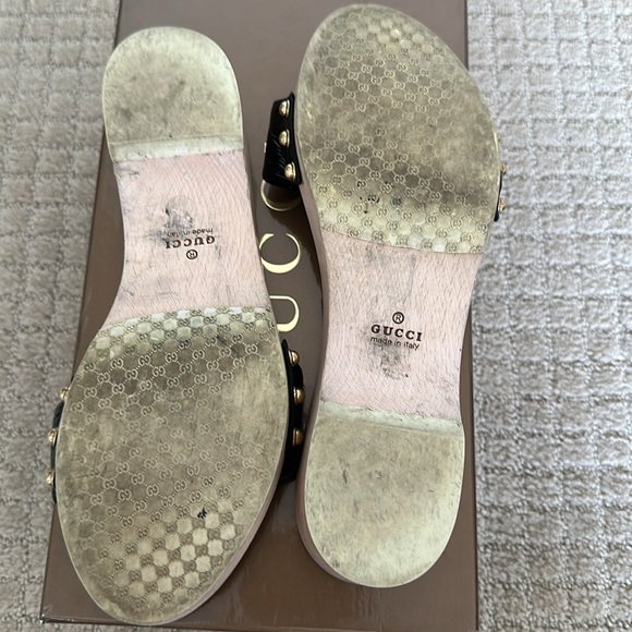 Gucci Black Patent Leather Crest Wooden Slide Sandals size 36.5 - Picture 4 of 4